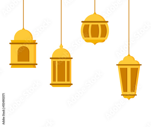 Flat illustration lamp border frame card ramadan eid clipart