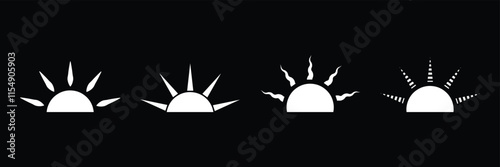 Half sun icon. Vector half of the sun sunrise and sunset flat style vector illustration. 