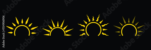 Half sun icon . Yellow sun vector icon set.