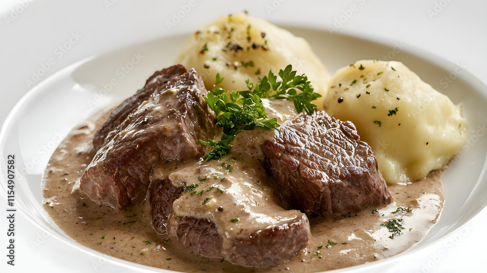 Traditional Czech Beef Sirloin with Creamy Sauce and Potatoes Traditional Czech Beef Sirloin with Creamy Sauce and Potatoes