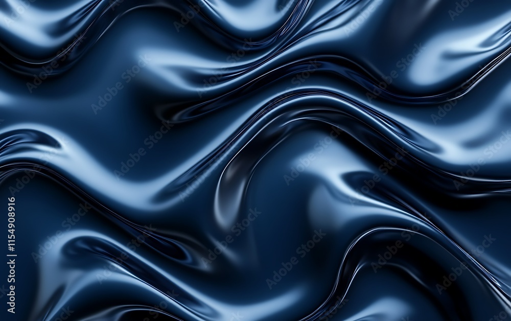 Fototapeta premium Abstract dark blue wavy liquid silk fabric texture background.