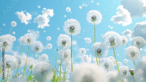 Wonderful Dandelions Field Under the Blue Sky