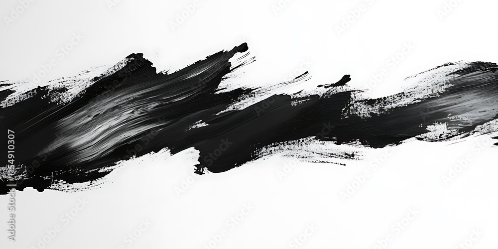 Naklejka premium Abstract black ink brush stroke on white background.