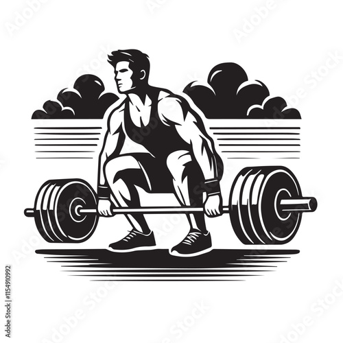 Deadlift Gym exercise Silhouette illustration isolated on a white background