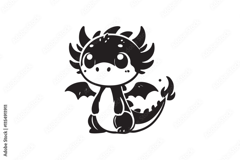 simple black an white baby dragon vector silhouette isolated on a white background simple black an white baby dragon vector silhouette isolated on a white background
