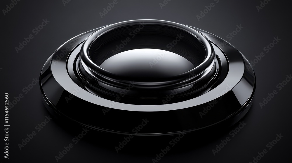 Abstract black circular design element with concentric rings and glossy surface. Abstract black circular design element with concentric rings and glossy surface.