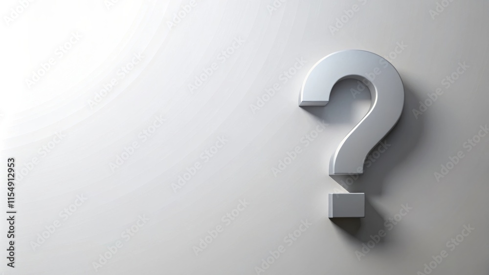 A metallic question mark on a light gray background, symbolizing inquiry, uncertainty, and the search for answers. A metallic question mark on a light gray background, symbolizing inquiry, uncertainty, and the search for answers.