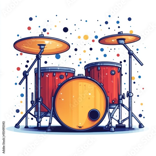 Vibrant illustration of a red and yellow drum kit. photo