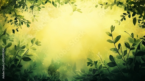 Wallpaper Mural Sunlit Green Leaves Frame, Peaceful Forest Background, Copy Space Torontodigital.ca