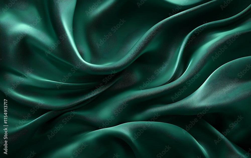 Obraz premium Luxurious emerald green silk fabric with elegant folds and drapes.