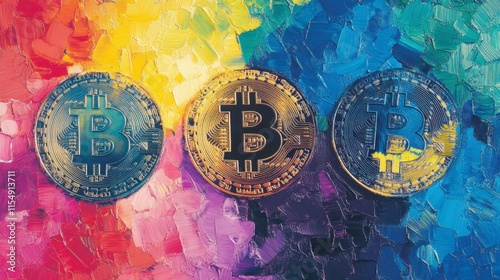 Bitcoin Cryptocurrency on Colorful Impasto Canvas - Abstract Art photo