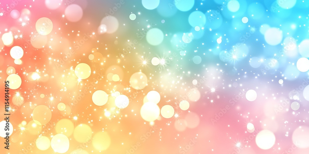 Obraz premium Abstract pastel rainbow bokeh background with glowing lights and sparkles.