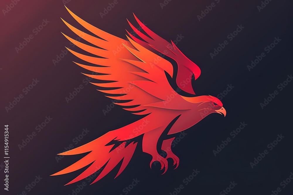 Obraz premium Fiery red eagle in flight, stylized graphic design.