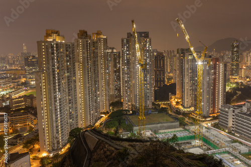 Construction site and Dense residential area in Ping Shan ,New Clear water Bay Road,Hong Kong  photo