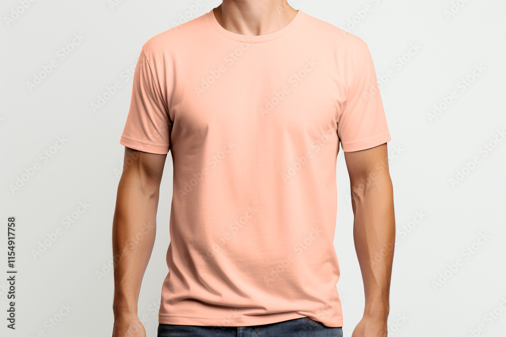 A Stylish T-Shirt Advertising Mockup: Young Man Model Wearing a Short Sleeve Orange T-Shirt A Stylish T-Shirt Advertising Mockup: Young Man Model Wearing a Short Sleeve Orange T-Shirt
