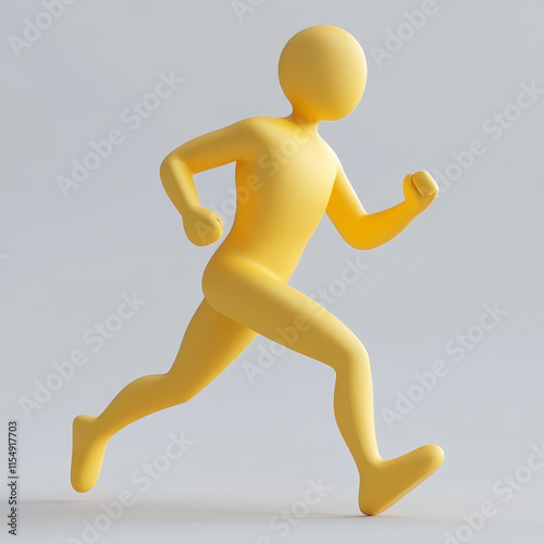 3D animated yellow figure running in dynamic pose, showcasing movement and energy. This stylized character represents fitness and activity in playful manner