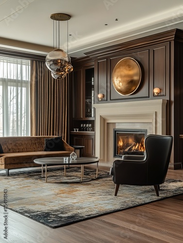 Luxurious Living Room with Fireplace and Modern Decor