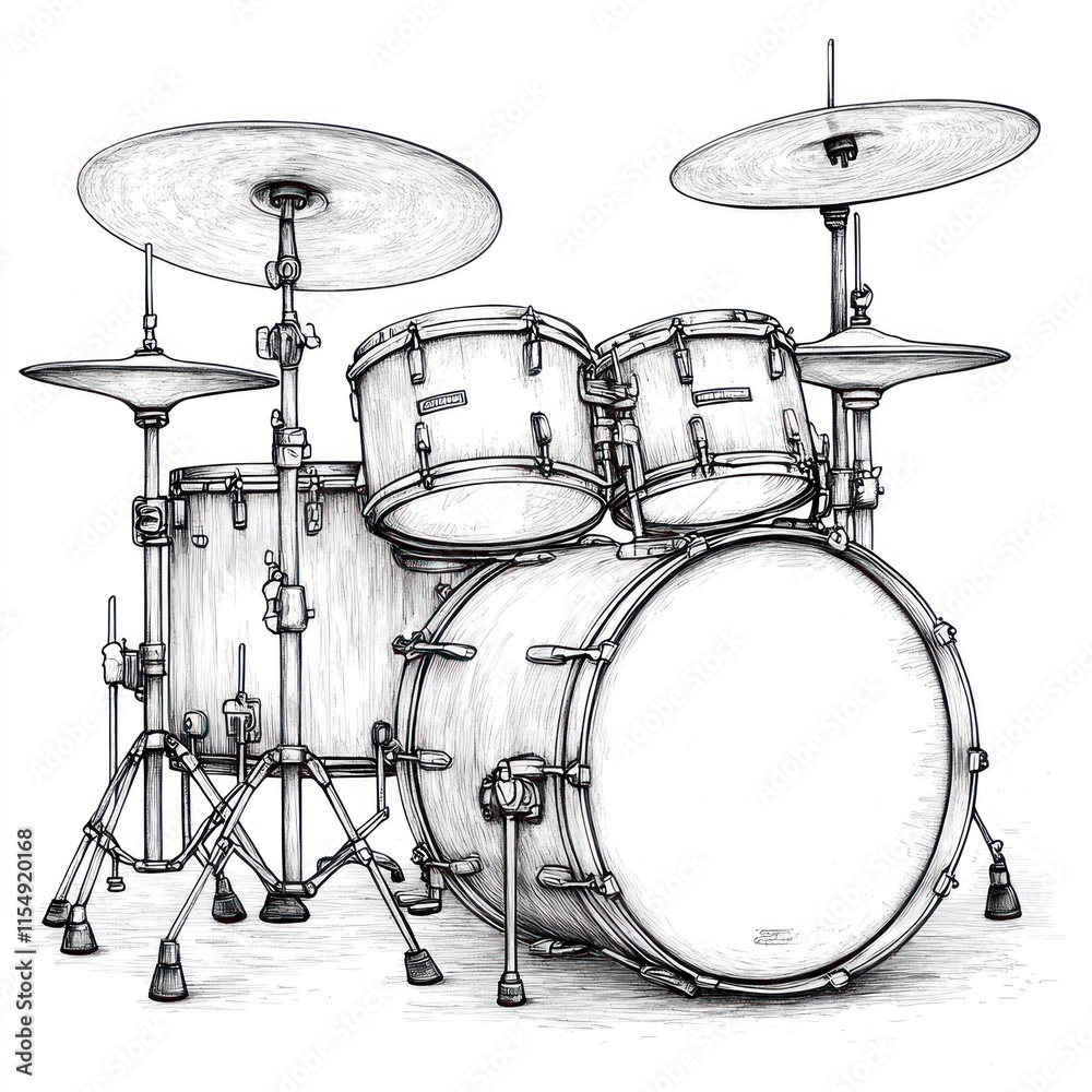 Detailed illustration of a drum set. (1) Detailed illustration of a drum set. (1)
