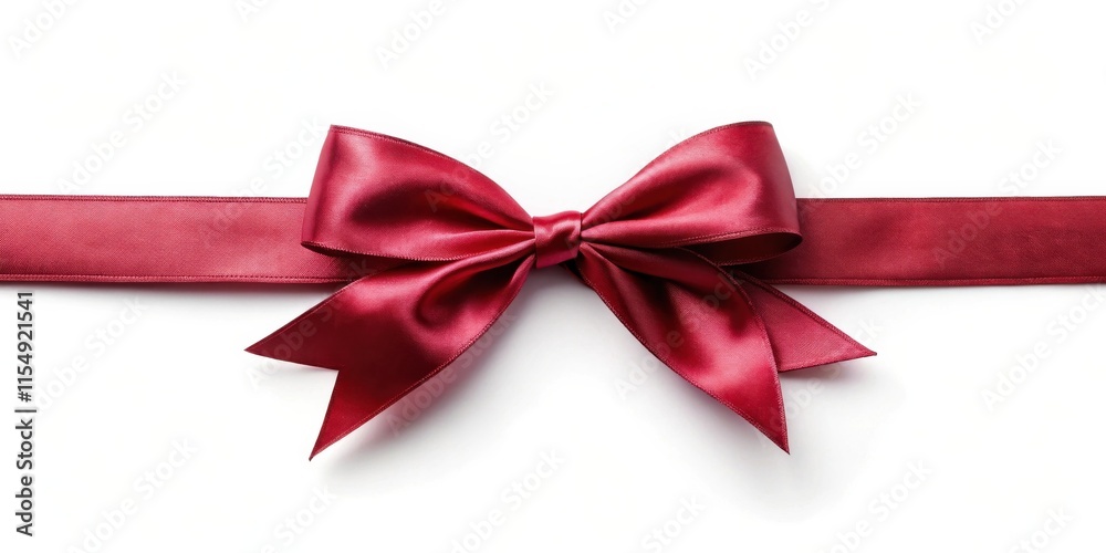 A crimson satin ribbon tied in a perfect bow, elegantly arranged on a pristine white background, ready for gift wrapping or decorative purposes. A crimson satin ribbon tied in a perfect bow, elegantly arranged on a pristine white background, ready for gift wrapping or decorative purposes.