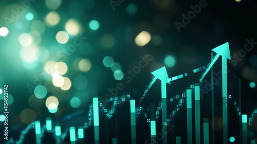 Dynamic stock market growth with upward arrows and glowing background