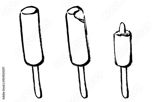 筆タッチの食べかけの棒付きアイスのイラスト