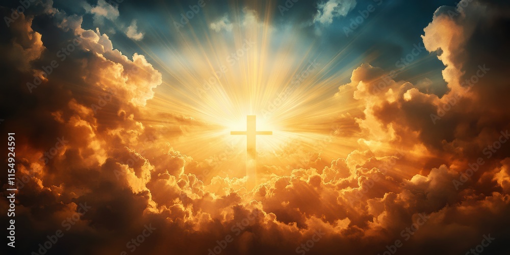 A shining cross among soft clouds symbolizes hope and resurrection, set in a heavenly landscape, embodying the spirit of Easter celebrations that unite and inspire faith among believers A shining cross among soft clouds symbolizes hope and resurrection, set in a heavenly landscape, embodying the spirit of Easter celebrations that unite and inspire faith among believers