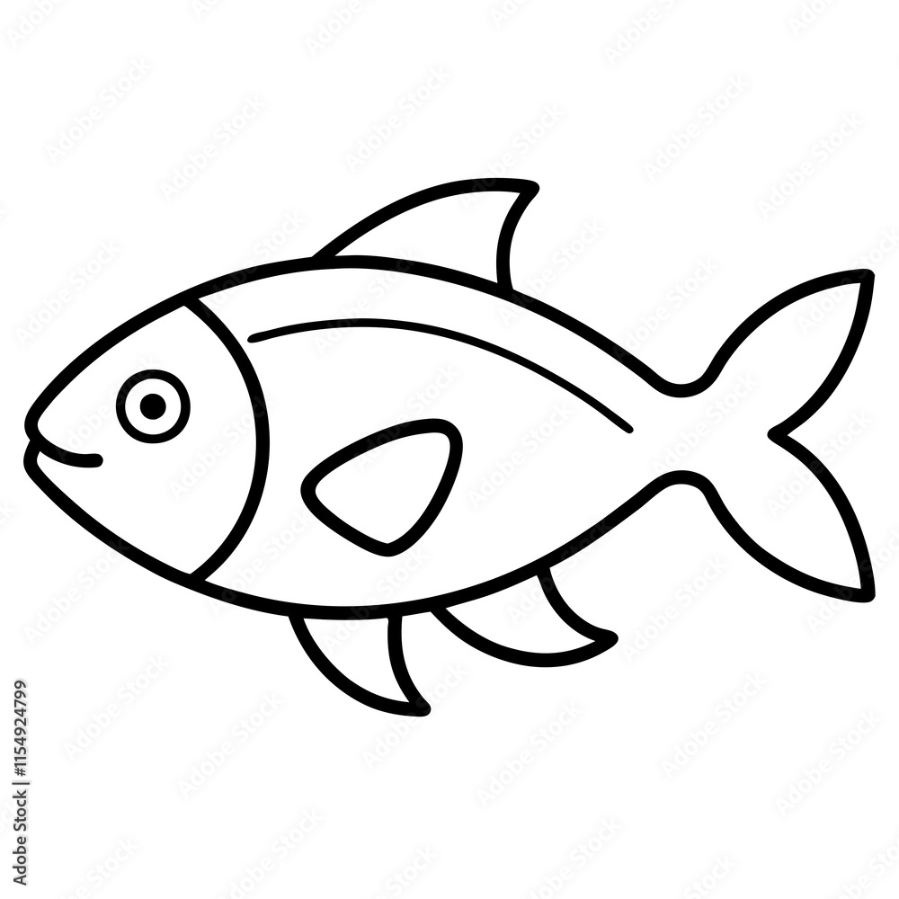 Simple Line Drawing of a Cartoon Fish Illustration Simple Line Drawing of a Cartoon Fish Illustration