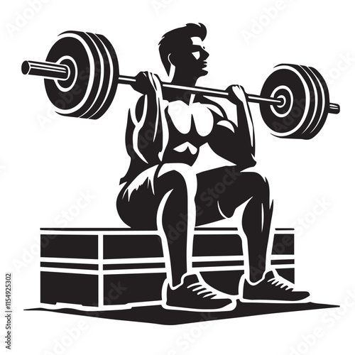 A man is sitting on a barbell vector