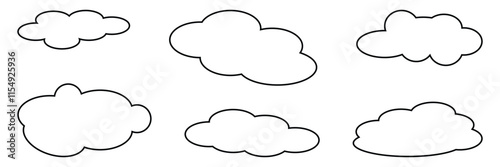 Vector cloud icons. Editable stroke thin line set. Natural weather symbol of rain, cloud services, hosting. EPS 10.
