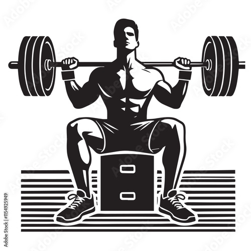 A man is sitting on a barbell vector