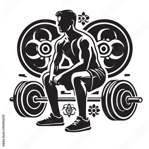 A man is sitting on a barbell vector