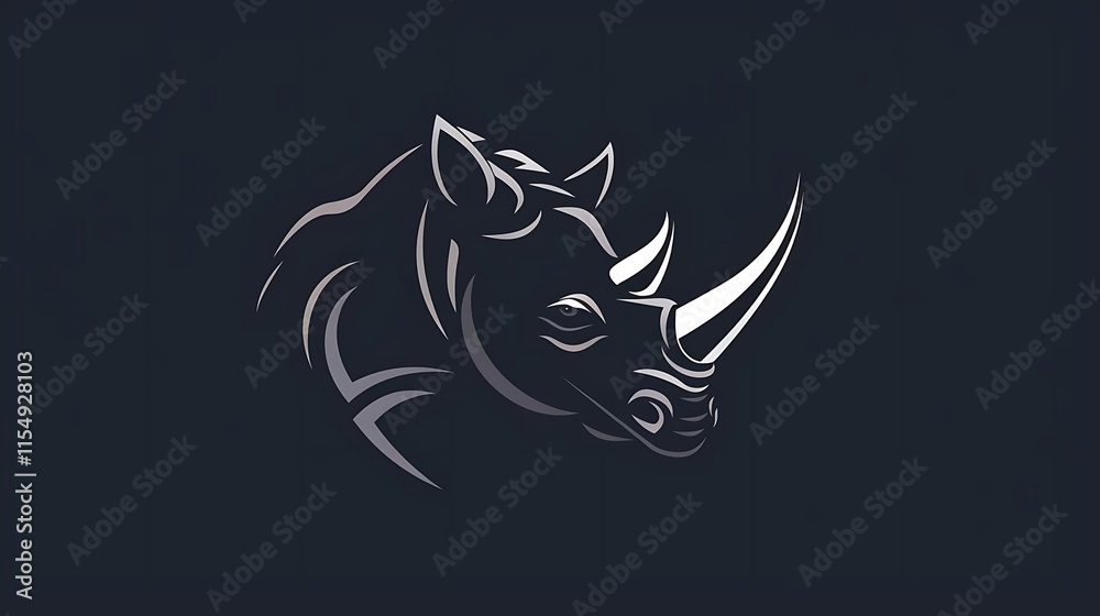 Stylized rhino head profile, dark background. Stylized rhino head profile, dark background.