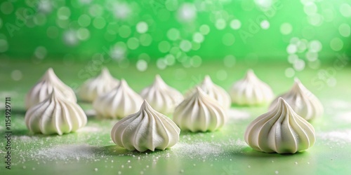 Delightful Delicate White Meringues on a Green Surface