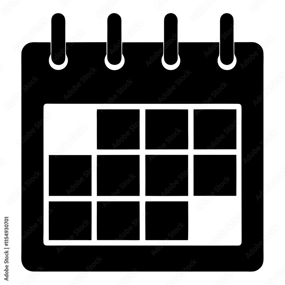 Calendar icon silhouette vector on white background Calendar icon silhouette vector on white background