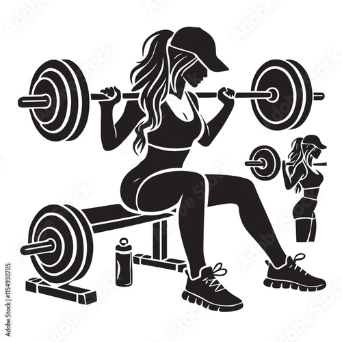 A drawing of a woman lifting a barbell