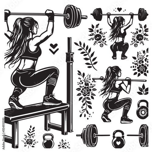 A drawing of a woman lifting a barbell