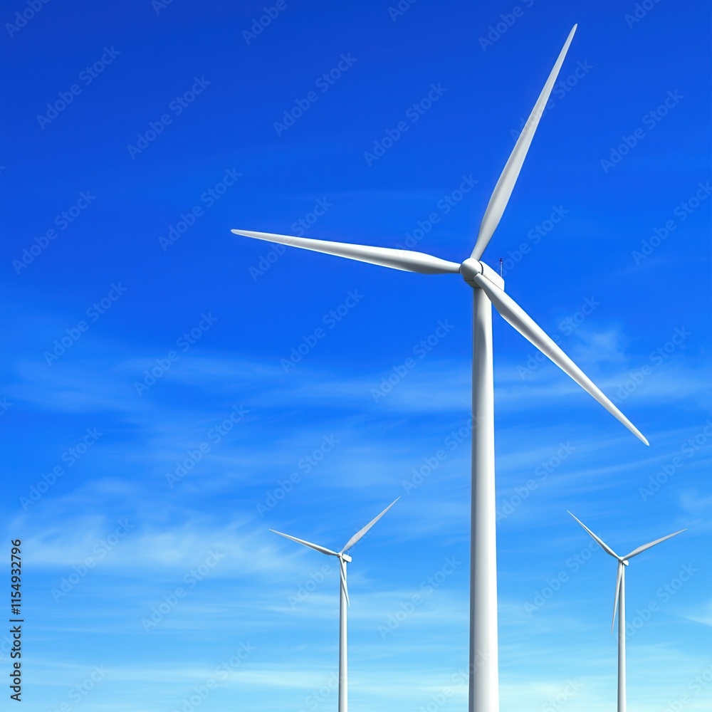 Wind Turbines under Clear Blue Sky with Gentle Breeze Wind Turbines under Clear Blue Sky with Gentle Breeze