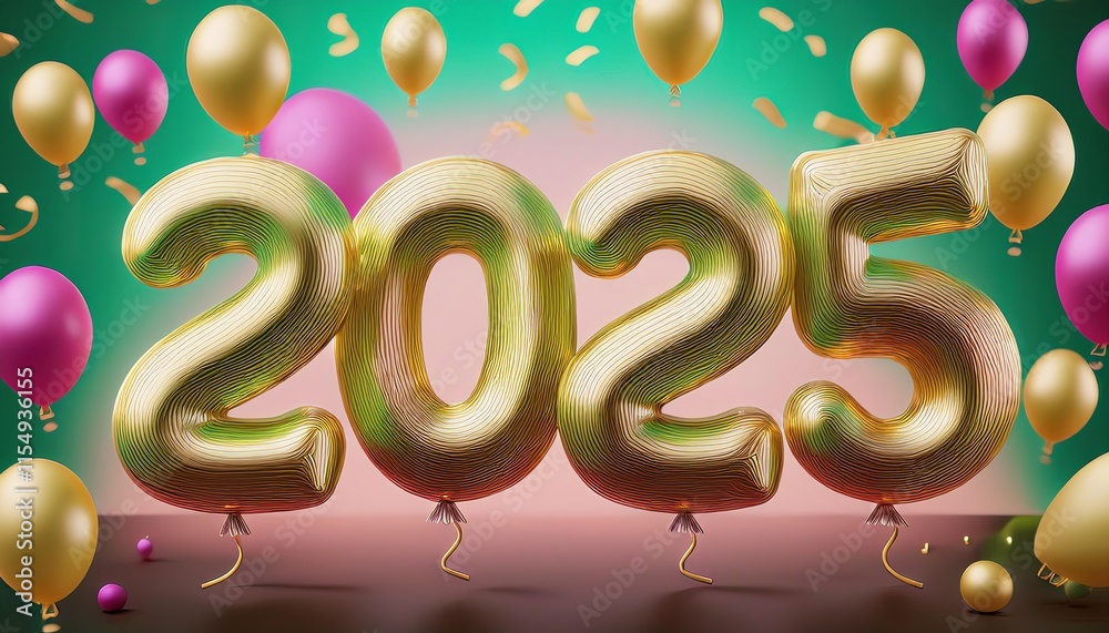 Golden balloons display the year 2025, surrounded by colorful balloons, creating a festive atmosphere for celebrations. Golden balloons display the year 2025, surrounded by colorful balloons, creating a festive atmosphere for celebrations.