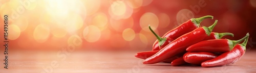 Red hot peppers, vibrant closeup of fiery chilies, capturing their intense color and texture