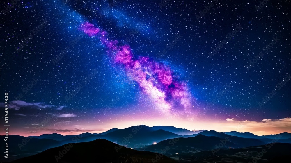 Naklejka premium Milky Way Galaxy Over Majestic Mountains at Night