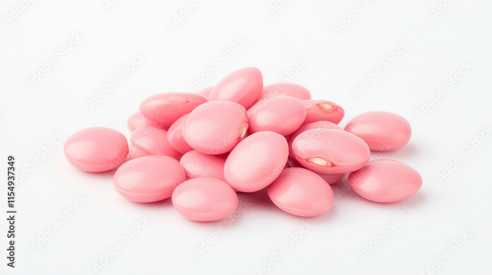 Pink Beans (Phaseolus vulgaris): A small pile of pink beans with a soft, smooth texture, laid out against a clean white background Pink Beans (Phaseolus vulgaris): A small pile of pink beans with a soft, smooth texture, laid out against a clean white background