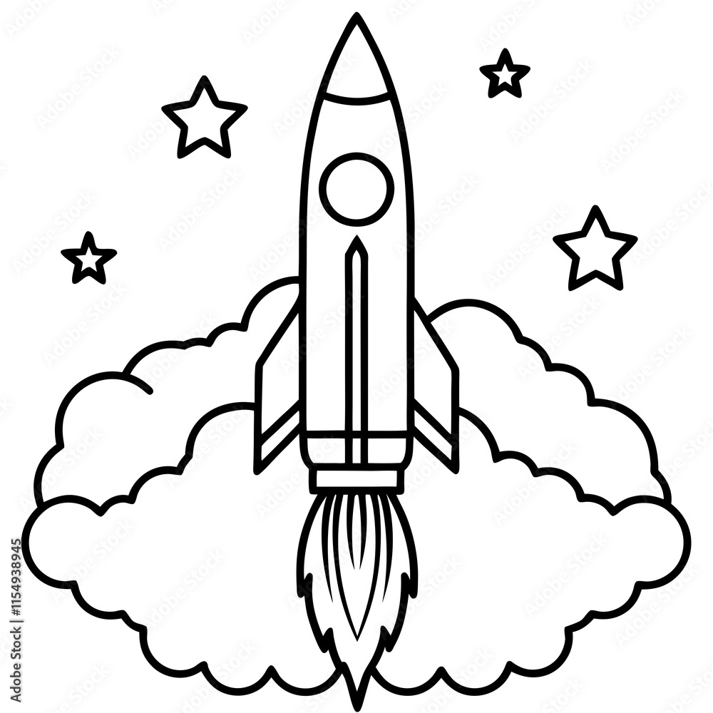 Rocket Launch Line Art Vector Illustration Rocket Launch Line Art Vector Illustration