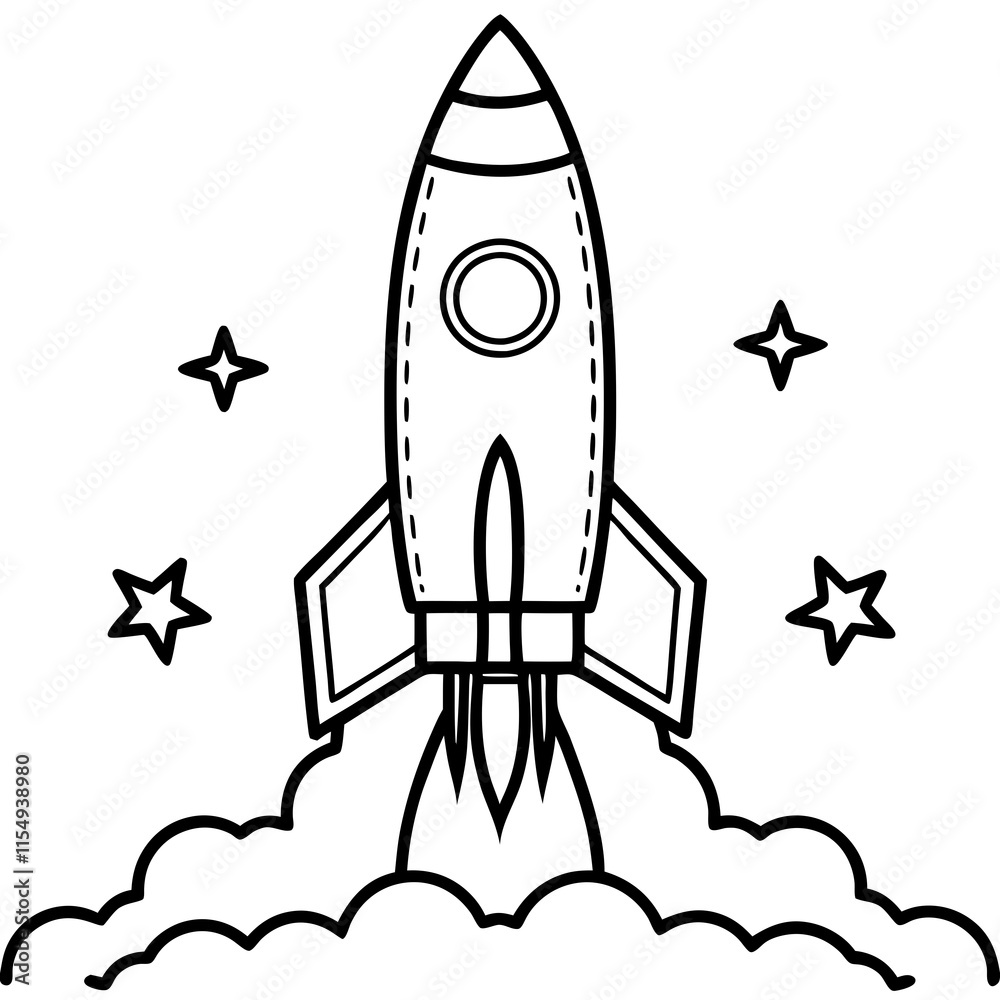 Fototapeta premium Rocket Launch Line Art Vector Illustration