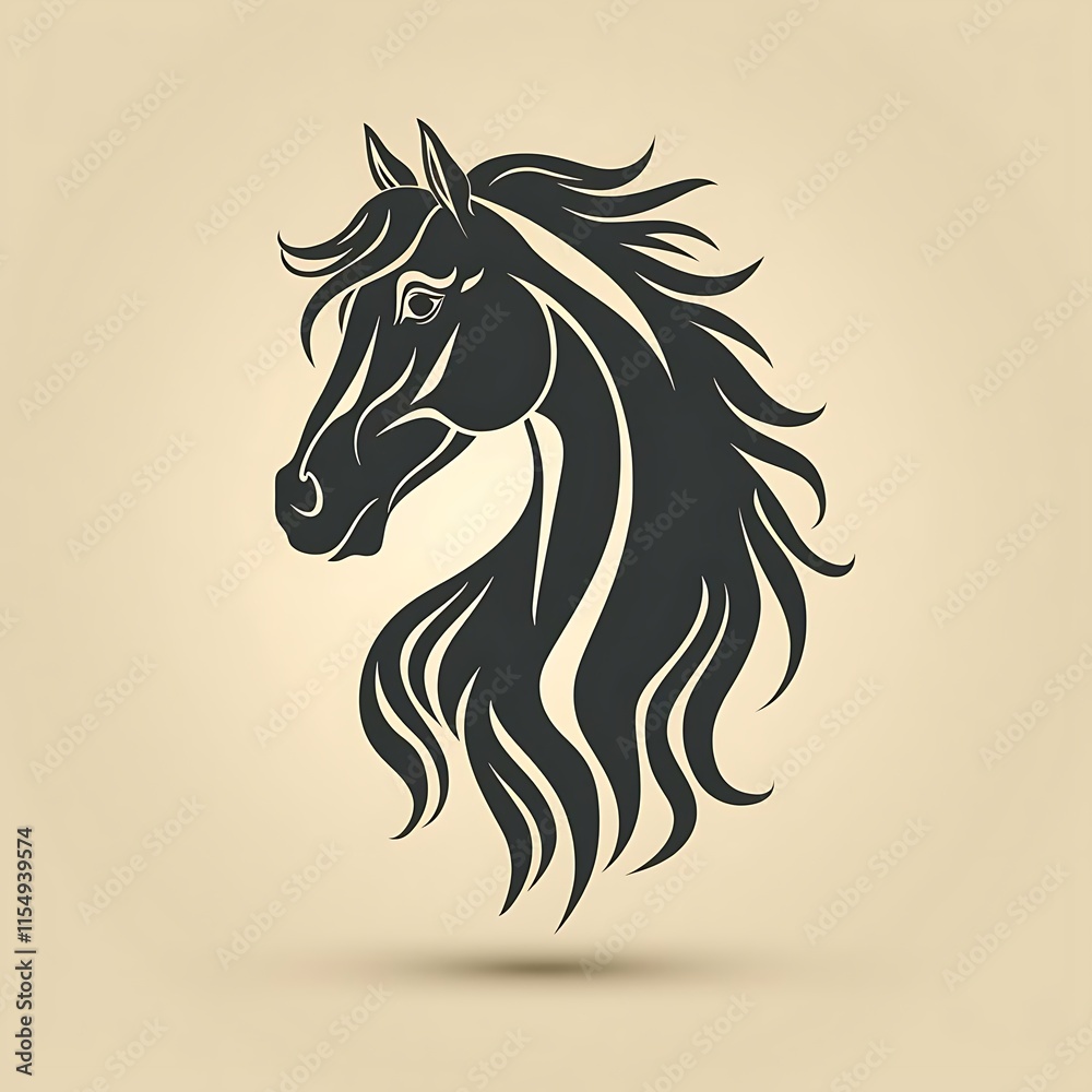 Elegant black horse head silhouette vector illustration, profile view, stylized mane. Elegant black horse head silhouette vector illustration, profile view, stylized mane.