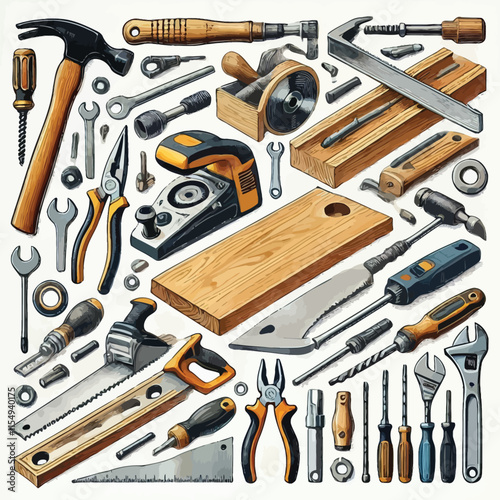 woodworking tools set illustration 