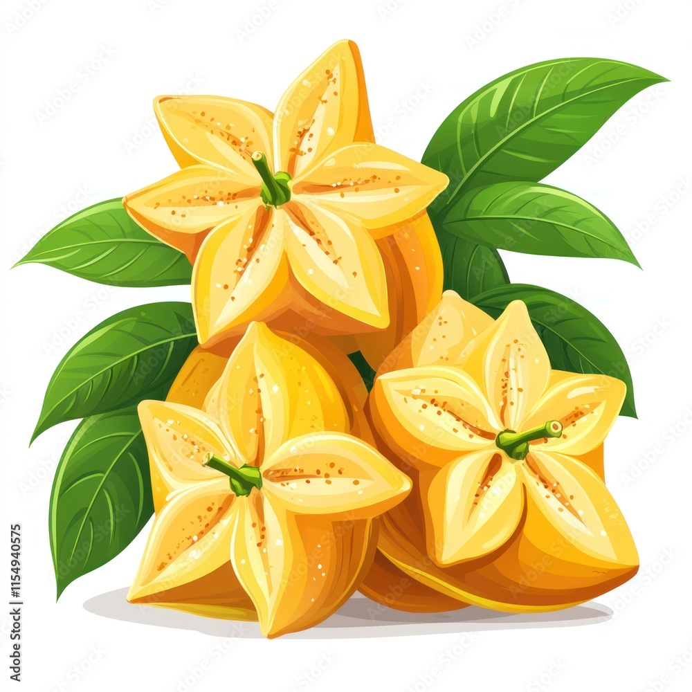 Fresh star fruit slices with leaves. Fresh star fruit slices with leaves.