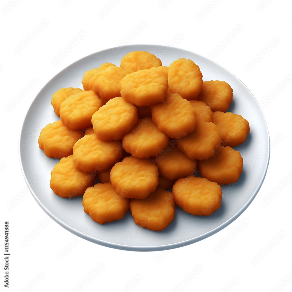 A white plate of chicken nuggets isolated on a transparent background A white plate of chicken nuggets isolated on a transparent background