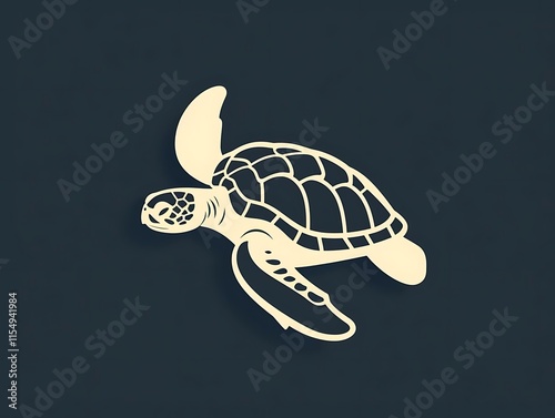 Elegant illustration of a sea turtle swimming, depicted in a minimalist style against a dark background. photo