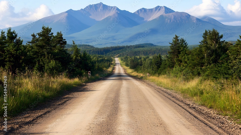 Fototapeta premium Majestic Mountain View Along a Serene Dirt Road