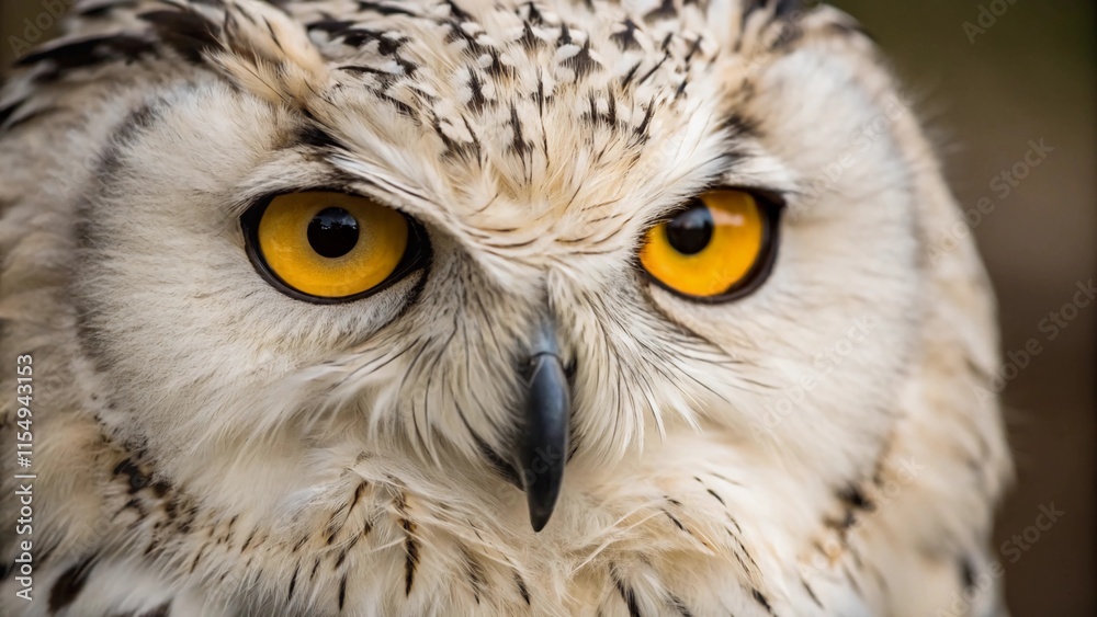 Obraz premium Close-up portrait of a yellow-eyed owl's face
